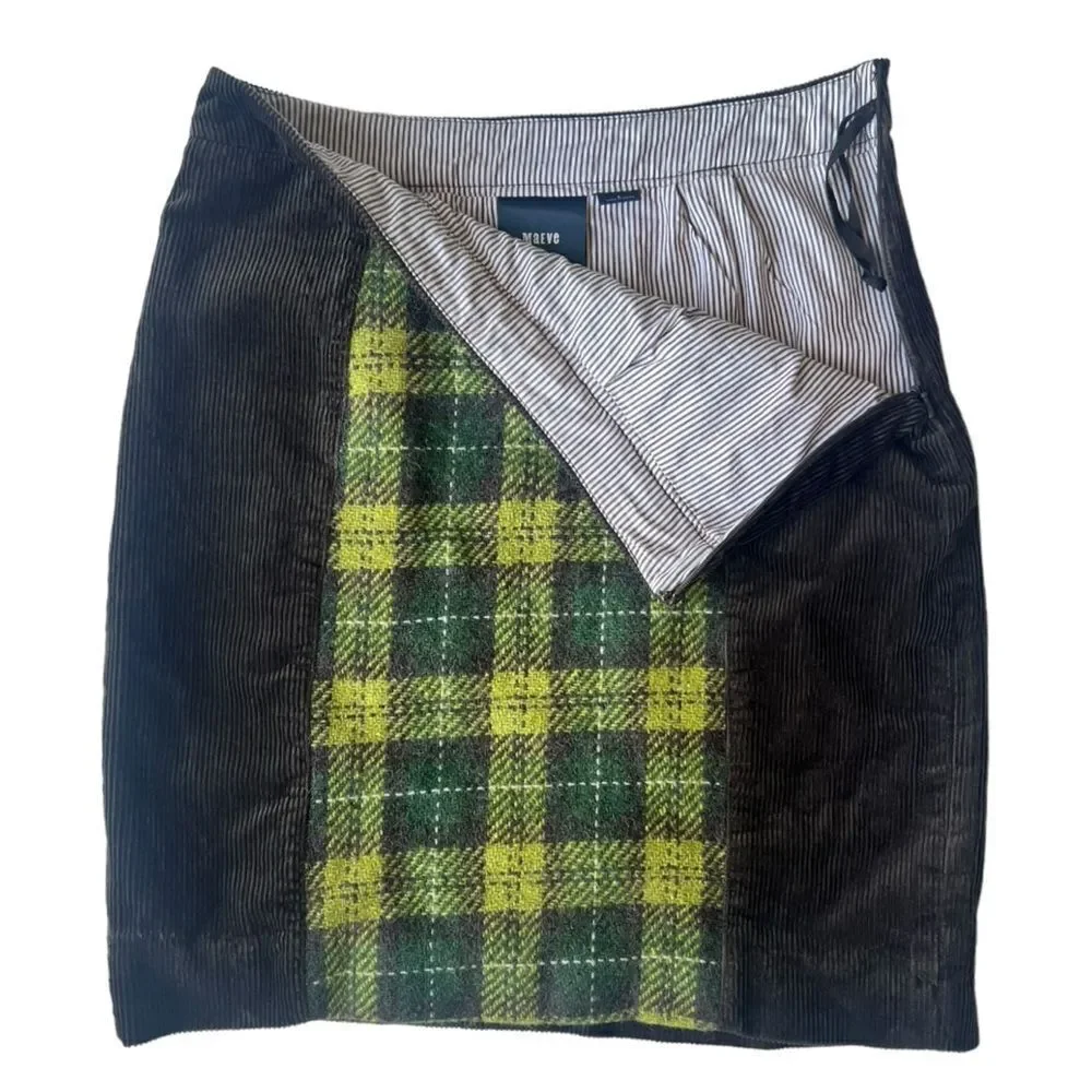 MAEVE Anthropologie Corduroy Plaid Wool Blend Pencil Skirt Brown sz 8
